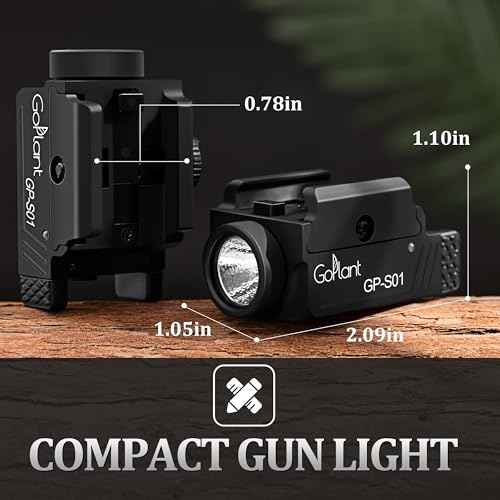 1350 Lumens Compact Weapon Light Flashlight, Only LED Light Without Laser Aircraft Grade Aluminum Subcompact Pistol Light, Adjustable Rail-Mounted Handgun Light, Type-C Rechargeable (GP-S01)