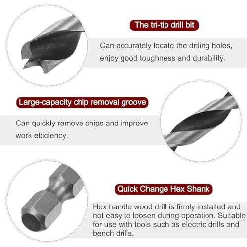 HARFINGTON 2pcs Brad Point Drill Bit 10mm (25/64") Dia Bearing Steel 1/4" Hex Shank Wood Drill Bits 3.23" Working Length Spiral Twist Drilling Tool for Woodworking Softwood Plywood Plastic