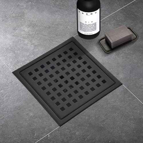 6 Inch Square Shower Drain Set of 2 with Removable, Square Grille, 304 Stainless Steel, Includes Shower Drain Base Hair Filter, Black, for Bathroom, Kitchen, Balcony 2 Pack