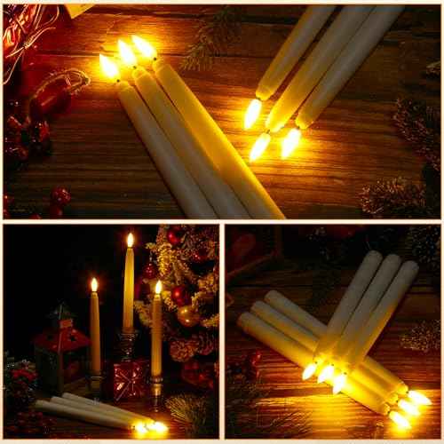 Baquler 50 Pcs 8.5 Inch Flameless Taper Candles Battery Operated Taper Candles Bulk LED Flickering Flameless Candlesticks Realistic Candle Lights for Home Dinner Wedding Church Christmas Decor