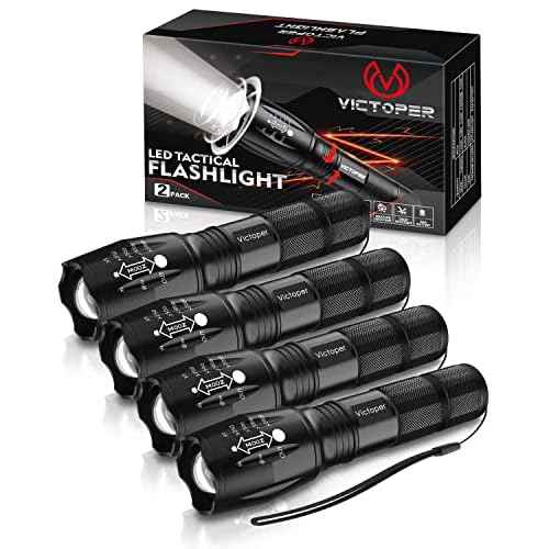 Victoper LED Flashlight 4 Pack, Bright Tactical Torch High Lumens with 5 Modes, Waterproof Zoomable Flash Light for Outdoor, Gifts for Hunting Camping Essentials Gear