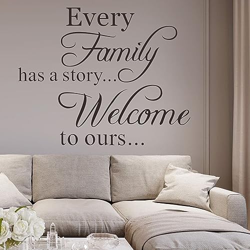 Every Family Has a Story Welcome to Ours Quote Wall Decal, Family Letter Wall Stickers Vinyl Positive Wall Saying Wallpaper Home Decor Art Mural for Living Room Bedroom