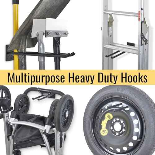 Ladder Hangers for Garage Wall - Hooks Heavy Duty - Hooks for Garage Wall Hanging - Shed, Yard and Garage Tool Hanger for Folding Chairs, ladders and Garden Tools