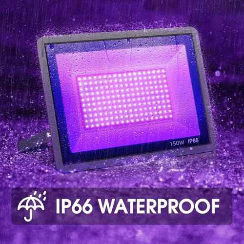 3 Pack 150W LED Black Lights, Blacklight Flood Light Outdoor with Plug and Switch, IP66 Waterproof for Dance Party, Glow in The Dark, Halloween Lights, Body Paint, Fluorescent Poster