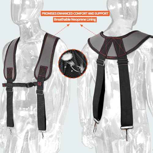 Tool Belt With Suspenders, 22 Pockets Tool Bag Multi-Functional Adjustable Waist Tool Belt, Heavy Duty Tool Organizer Suitable for Framers, Carpenter, Electrician,Construction (light gray, middle)