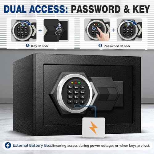 1.3 Cu Ft Small Fireproof Home Safe Box- Steel Security Box with Digital Electronic Keypad, Safety Combination Lock Box for Office, Sensor Light, Safe for Documents Money Jewelry Handgun