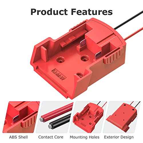 Power Wheels Adapter for Milwaukee, 18V Battery Adapter Power Wheels Battery Conversion Kit with Fuse Holder and 3PCS 30Amp Fuses UIInosoo for DIY, RC Toys and Robotics, Red