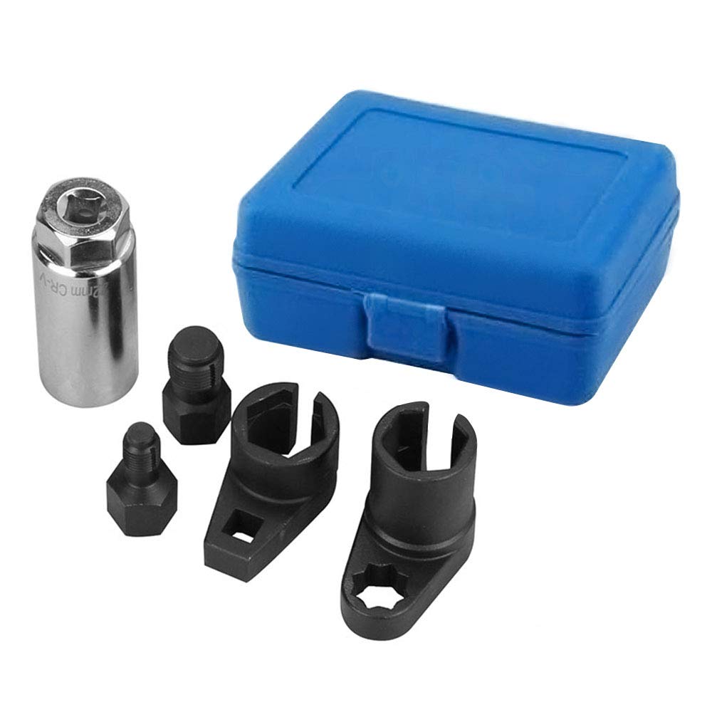 A ABIGAIL 5 PCS Automotive O2 Oxygen Sensor Socket Wrench Removal Tool and Thread Chaser Set 3/8" 1/2" Drive x 7/8" 22mm O2 Sensor Wrench Remover