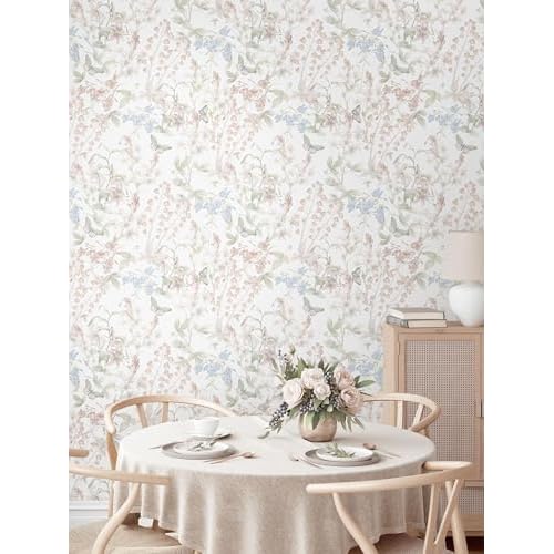 Dimoon 78.7"x17.3" Floral Wallpaper Pink Peel and Stick Wallpaper White Boho Contact Paper Botanical Wildflower Morden Cottage Renter Friendly Bathroom Flower Kitchen Self Adhesive Vinyl Roll