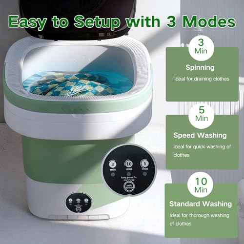 Portable Washing Machine, 15L Mini Collapsible Washer with 3 Cleaning Modes for Baby Clothes, Underwear, Small Foldable Laundry for Travel Apartment Home Dorm Hotel Camping (White+Green)