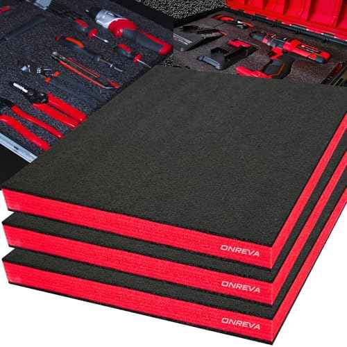 ONREVA Tool Box Foam, 3Pack 22x18x1.5 inch, Foam Inserts for Cases, Polyethylene Storage Sheets for Toolbox Hard Case, Tool Shadow Insert, Kaizen Organizer Sheet