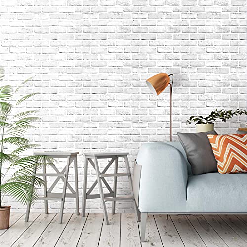 White Brick Peel and Stick Wallpaper Self-Adhesive Removable Contact Paper for Dorm Room Fire Place Accent Wall Decor 17.5x118in