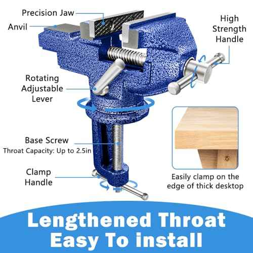 Table Vise 3.1 Inch, 360¡Æ Home Vise Portable Bench Clamp, Clamp-on Vise Bench Clamps Fixed Tool for Woodworking, Metalworking, Cutting Conduit, Drilling, SawingTable
