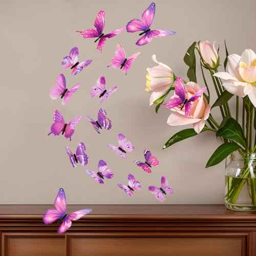 48 Pcs Glow in The Dark 3D Butterfly Wall Decor Halloween Decoration DIY Butterfly Wall Decals for Party Supplies Living Room Decorations