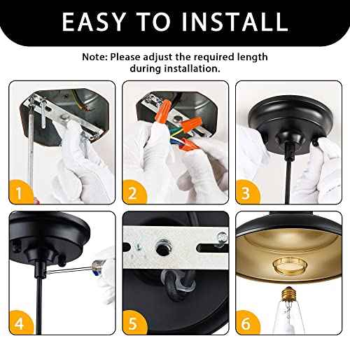 Pendant Lighting, Farmhouse Decor Adjustable Metal Hanging Lamp Ceiling Lamp, Hanging Light Fixtures, Industrial Black Pendant Lights for Kitchen Island Dining Room Barn, E26 Base, 2 Pack