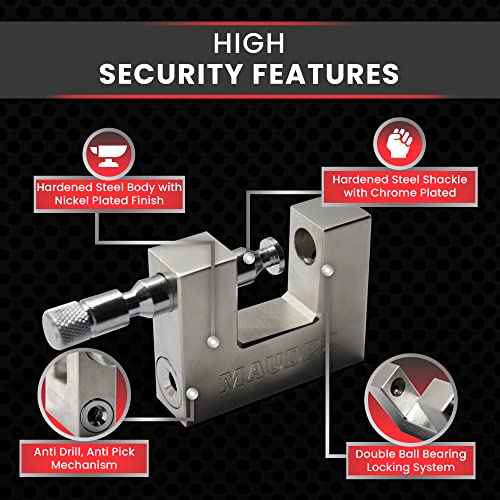 Maudex¢ç MDP/70 Heavy Duty Lock with 0.59¡± Shackle Clearance & 0.47¡± Thick Bolt [Nickel Plated Finish] - [Anti Pick, Anti Drill Cylinder] - Ideal Lock for Storage Units with 10 Keys