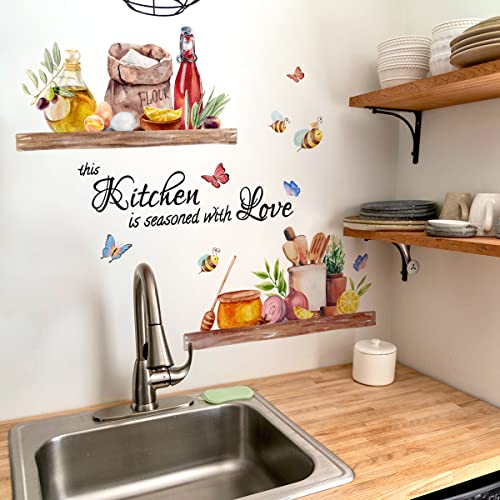 Bee Butterfly Wall Stickers Food Lettering Quotes Sayings Peel and Stick Vinyl Wall Decals for Kitchen Dining Room Restaurant