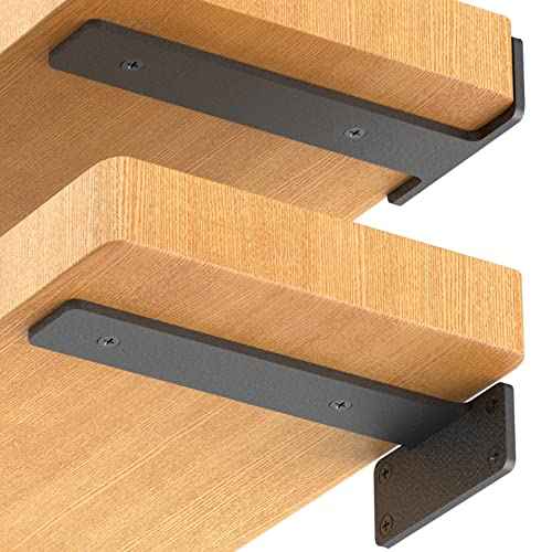 8 Pack Floating Shelf Brackets,12 Inch Heavy Duty Industrial Shelf Bracket, Black Metal L Brackets for Shelves Support DIY(1/5 Inch Thicked)