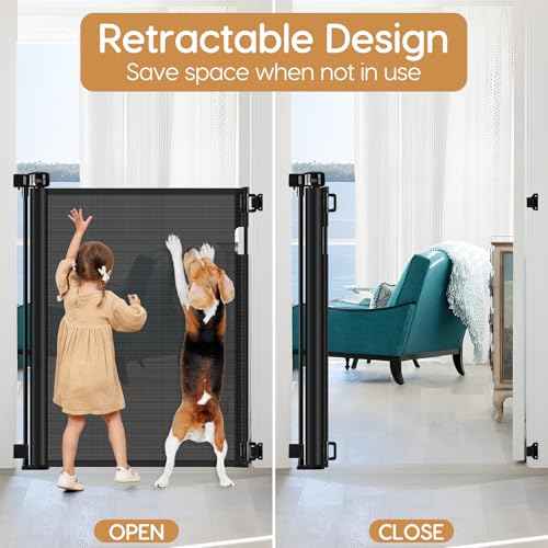 42 Inch Extra Tall Baby Gate 0"-39" Wide Narrow Baby Gate for Stairs Extra Tall Retractable Dog Gates for Doorways Pet Gate Indoor Mesh Gate for Kids Dog Gates for The House, Black