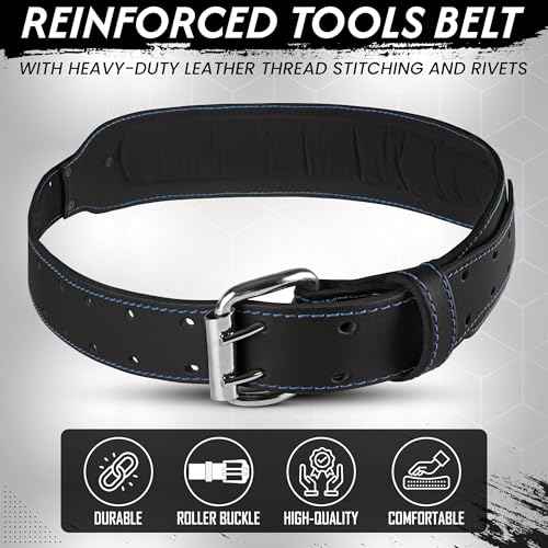 ABRIX Leather Tool Belt for Men ? Heavy Duty 28 Pocket Tool Belts with Padded Foam, Adjustable (Fits 30" to 50"), Maroon (Chocolate, Extra Large) (Black, Extra Large) (Black)