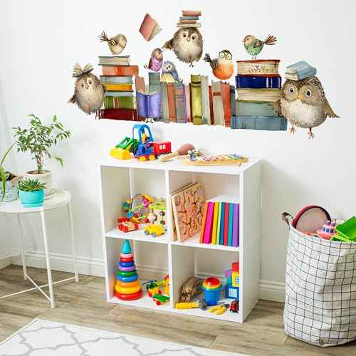 Reading Books Wall Decals,Owl Books Wall Stickers,Peel and Stick Art Wall Decors,Removable Learning Student Artwork,for Kids Bedroom Nursery Playroom Classroom Library Reading Corner Decoration