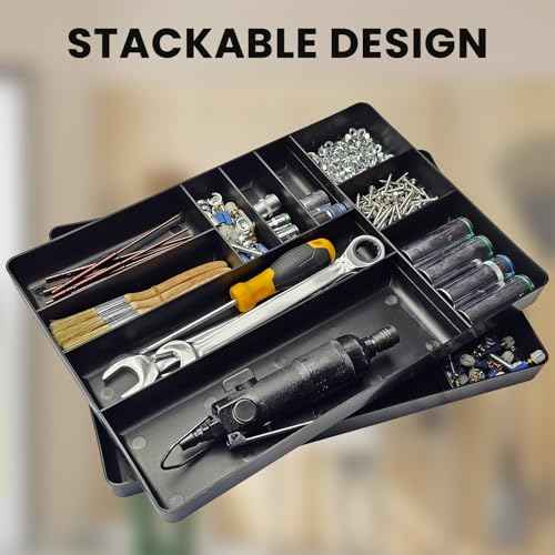 10-Compartments Tool Organizer Tray, Tool Drawer Organizer Tray, Tool Box Organizer, Stackable Toolbox Organization Holder for Small Parts, Bolts and Batteries (2, Black)