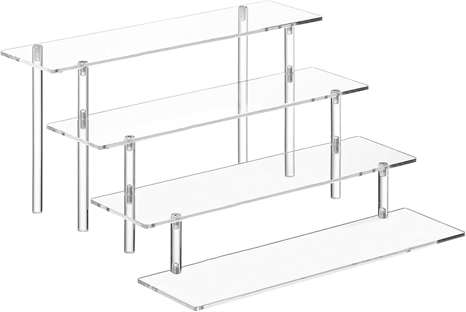 HENABLE 4 Tier Acrylic Perfume Organizer Stand, Clear Display Risers for Perfume, Cologne, Cosmetic, Skincare, Funko POP, Dessert Display, Cupcake Stand Holder