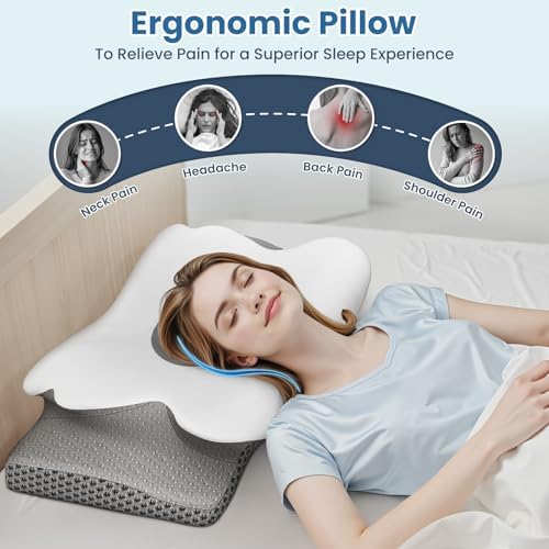 Ergonomic Contour Cervical Neck Pillow for Neck & Shoulder Pain Relief, Memory Foam Pillow for Side/Back/Stomach Sleepers, Skin-Friendly & Breathable Pillowcase, King Size