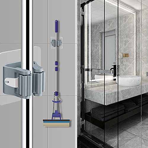 3-H 24-Pack Self Adhesive Broom Holder Wall Mount - Heavy Duty No Drill Broom Organizer for Garage Closet Kitchen, Plastic Storage Rack for Brooms Mops Tools, Peel and Stick Adhesive