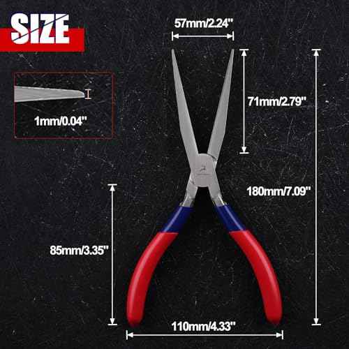 7 Inch Long Flat Nose Pliers Smooth Jaw Extended Head Duckbill Pliers Clamping Bending Precision Jewelry Making Hand Tools Beading Hobby Work Craft Supplies Dip Plastic Handle