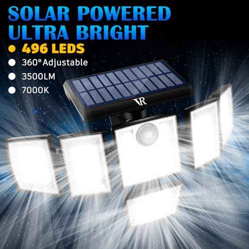 Solar Motion Sensor Flood Lights Outdoor - 496LEDs 3500LM 3 Lighting Modes 3 Levels Brightness, 6 Heads 360¡Æ Illumination, IP65 Solar Security Lights,for Porch Yard Patio Garage(2 Packs)