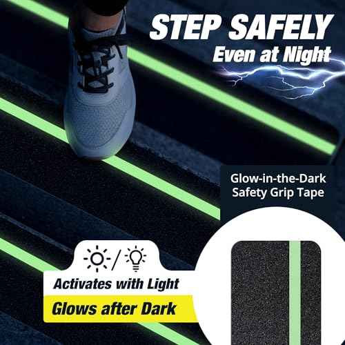 Grip Tape for Stairs 30" x 8" - 15-Pack Glow in the Dark Outdoor Stair Treads Non-Slip Weather Resistant - Anti Slip Tape for Exterior Wooden Steps - Waterproof 80-Grit Adhesive Treads by Thunder Grip
