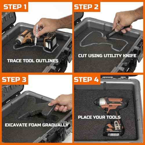 ONREVA Tool Box Foam, 1PC 48x24x2 inch, Foam Inserts for Cases, Polyethylene Storage Sheets for Toolbox Hard Case, Tool Shadow Insert, Kaizen Organizer Sheet, Black with Orange