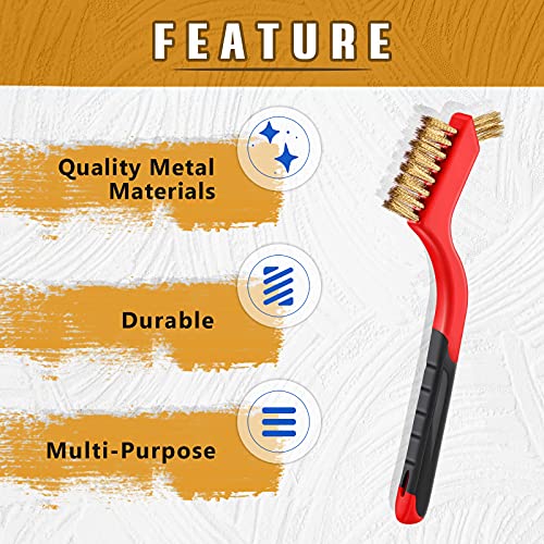Patelai 10 Pcs Wire Brush Set Stainless Steel Brass Nylon Wire Brushes with Handle for Cleaning Narrow Areas Rust Removal Paint Scrubbing (Classic)