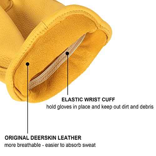 OZERO Motorcycle Gloves, Grain Deerskin Leather Driving Gloves for Rubbing Jewelry/Shooting/Hunting/Gardening/Yard Work/Farm - Extremely Soft and Perfect Fit for Men & Women (Gold,M)