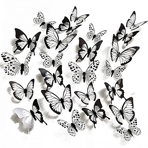 24 Pcs/Set Black White 3D Butterfly Wall Stickers Wedding Decoration Decals Bedroom Living Room Home Decor Butterflies Sticker
