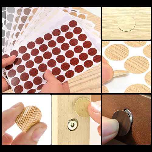 648 PCS 12 Colors Self-Adhesive Screw Holes Covers Stickers PVC Dustproof for Wood Furniture Cabinet Wall Desk Chair Bookcase Shelve Plate