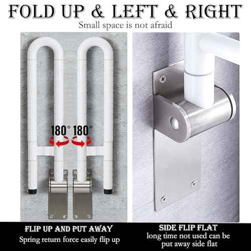28 Inch Toilet Grab Bar Flip Up Stainless Steel with ABS Handicap Rails Load Capacity of 150 kg 330 lbs Grab Bars Toilet Rail Bathroom U Shaped and Wall Mount Safety for Injured Patients White