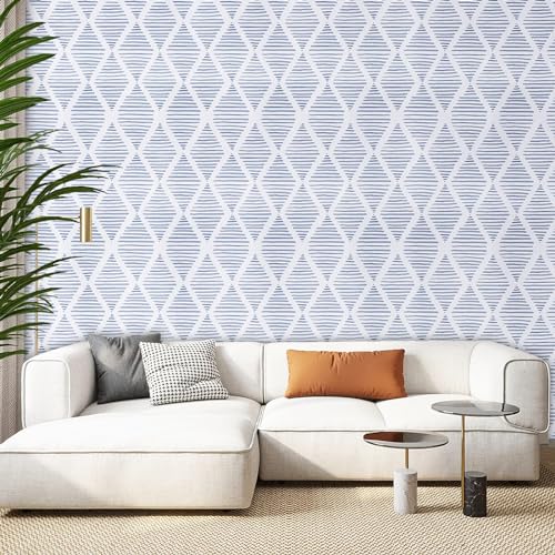WENMER Geometric Peel & Stick Wallpaper - 17.3' x 118' Blue & White Striped Contact Paper for Restroom & Bedroom