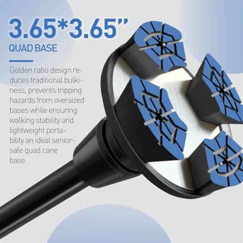Cane Tip,Quad Cane Base Self Standing Design with Heavy Duty,360° Pivoting Replacement 4 Prong Base for All Terrains Stable and Non-Slip for 3/4 inch Canes