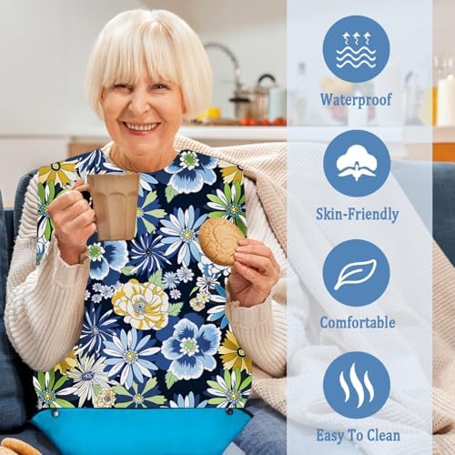 Adult Bibs with Crumb Catcher, Washable and Adjustable Adult Bibs for Women Men Elderly Seniors