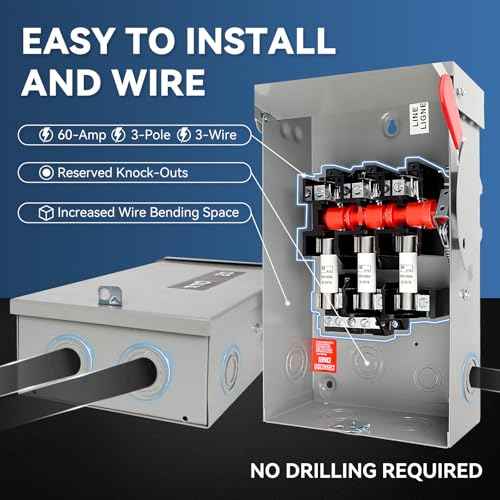 60 Amp Disconnect Box, 3 Pole Fusible Safety Switch, 110/240V, Heavy Duty Metal Structure, Reserved Knout-Outs Design, NEMA 3R Enclosure for Outdoor, 10-Year Warranty, Ideal for Commercial Application