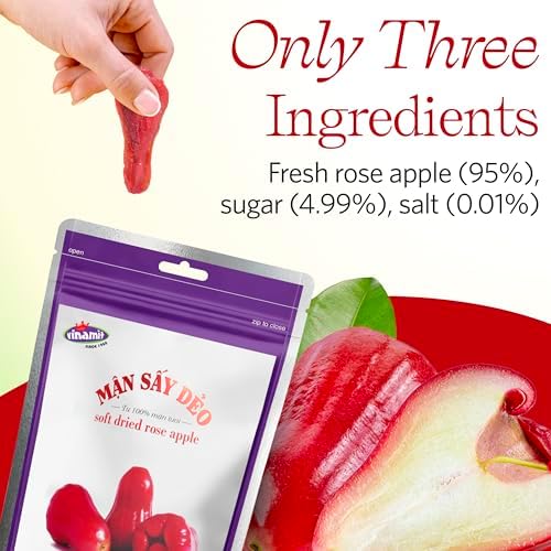 Vinamit Soft Dried Rose-Apple | Dried Plums Pack 3 of 3.5 oz Bag | Chewy Exotic Fruit Snacks | Exotic Jambu Wax Apple Slices High in Fiber | Healthy Dried Fruit Snacks for Adults, Kids, Gifting & Travel