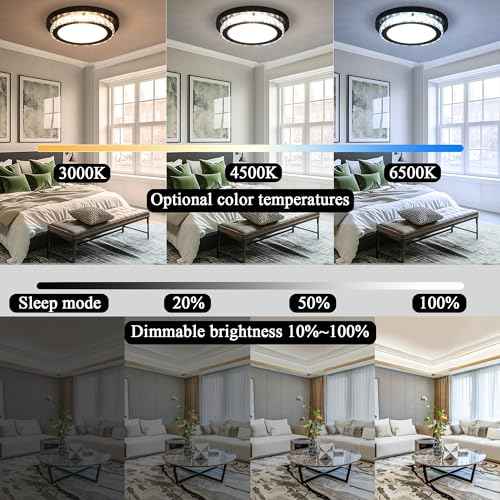 Dimmable LED Flush Mount Ceiling Light Fixture with Remote Control,12Inch 24W 3000K-6500K Color Adjustable,Modern Black Crystal Flush Mount Chandelier Ceiling Lamp for Bedroom Kitchen