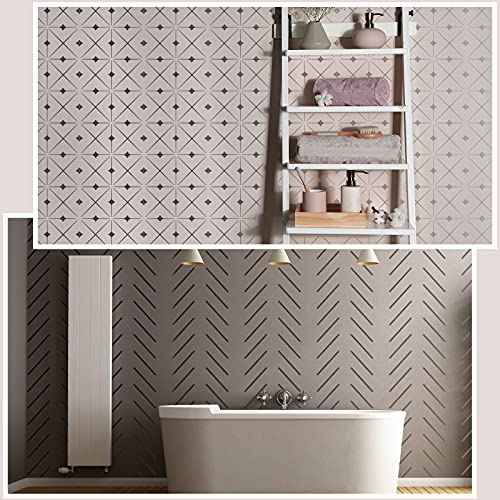 9 Pieces 12 x 12 Inch Geometric Wall Stencils Herringbone Geometric Wall Templates Painting Stencils Reusable Art Modern Tile Stencil for Painting on Walls Floor Canvas Wood Furniture