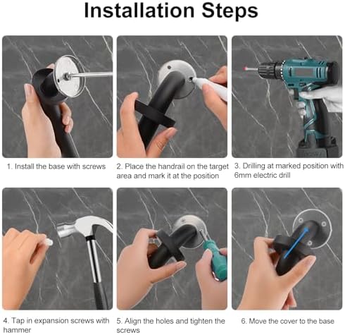 supregear Grab Bars for Bathroom, 20 Inch Length Black Shower Safety Grab Bar, 1 Inch Diameter 201 Stainless Steel Anti-Slip Handle for Senior, Elderly, Handicap