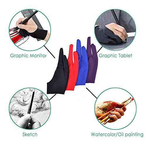 5 Pieces Artist Glove for Drawing Tablet, Two-Finger Tablet Drawing Gloves, Digital Artist Gloves for Graphics Pen Drawing Tablet Monitor Painting, Suitable for Right and Left Hand