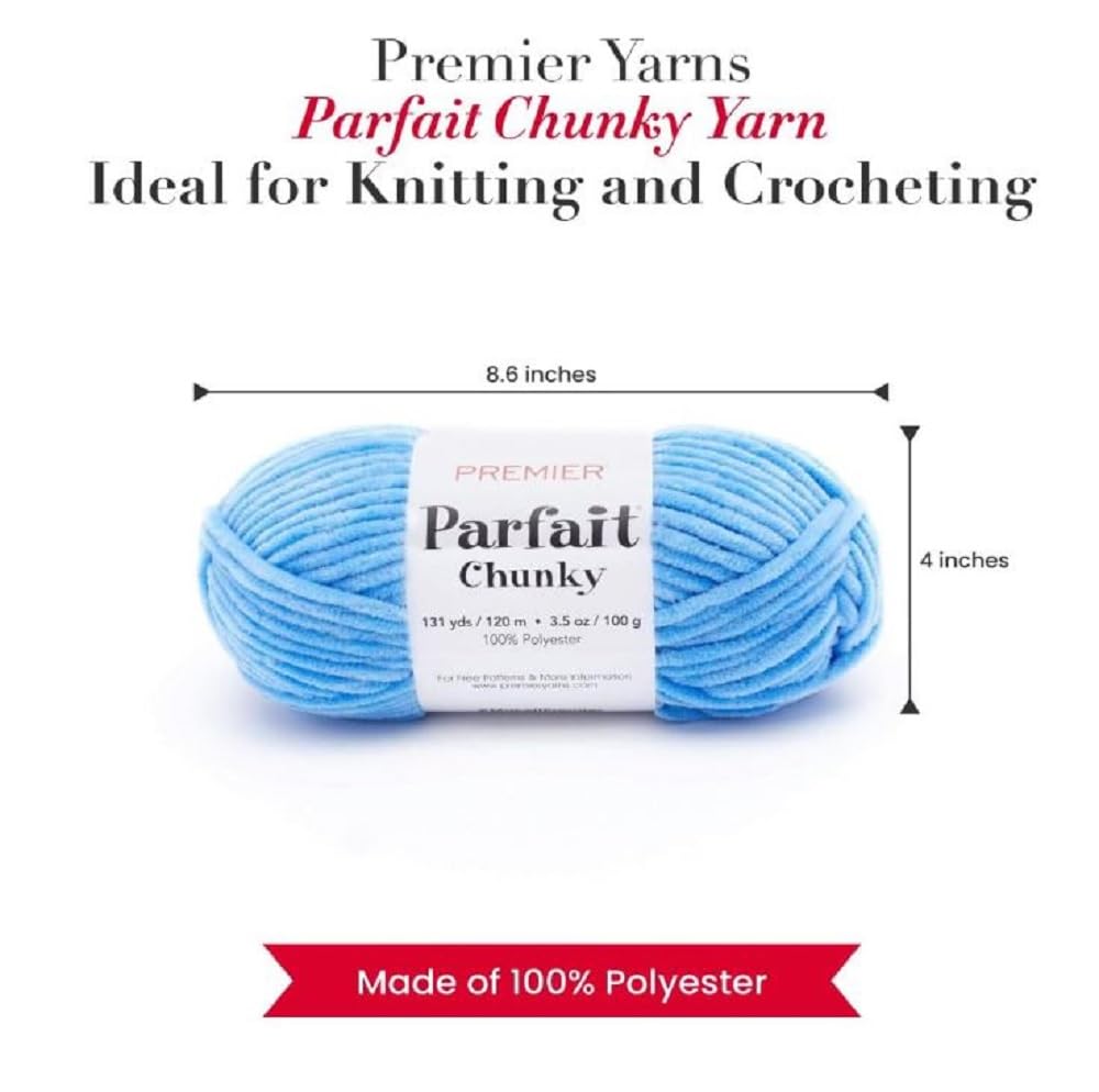 Premier Yarns Parfait Chunky Chenille Yarn 3.5 Oz 6 Super Bulky Weight 3 Pack Bundle with Bella's Stitch Place Holders (Blue)
