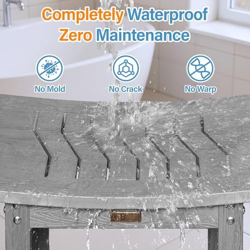 YEFU Shower Chair for Inside Shower: Slip-Resistant Waterproof No Maintenance 500 LBS Weight Capacity - Shower Bench/Stool with Shelf & Handle for Bathroom/Outdoor - Easy to Assemble for Adult/Gray