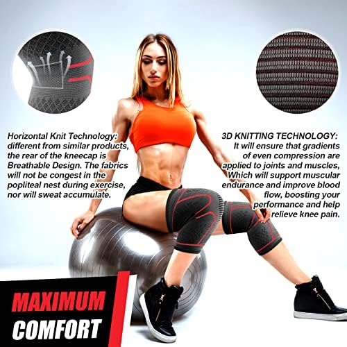 NEENCA Knee Braces for Knee Pain -2 Pack Knee Sleeves for Knee Pain Set, Knee Brace Compression Sleeves, Knee Support for Sports, Running, Meniscus Tear, ACL, PCL, Women & Men...